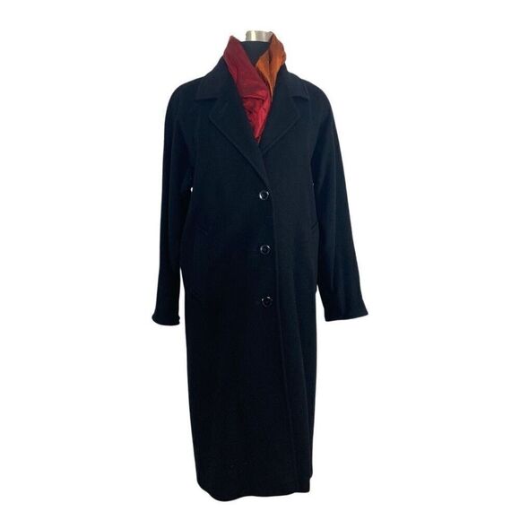 Larry Levine 12 L Black Camel Coat Overcoat Evening Elegant Career Vintage 80s - Picture 1 of 6